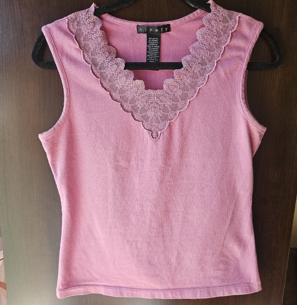 Ninety Women's Purple Tank Top with Lace Detail Size Small